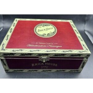 Brick House Toro Cigar Wood Box Gold Latch Empty J C Newman Cigar Co Red Gold